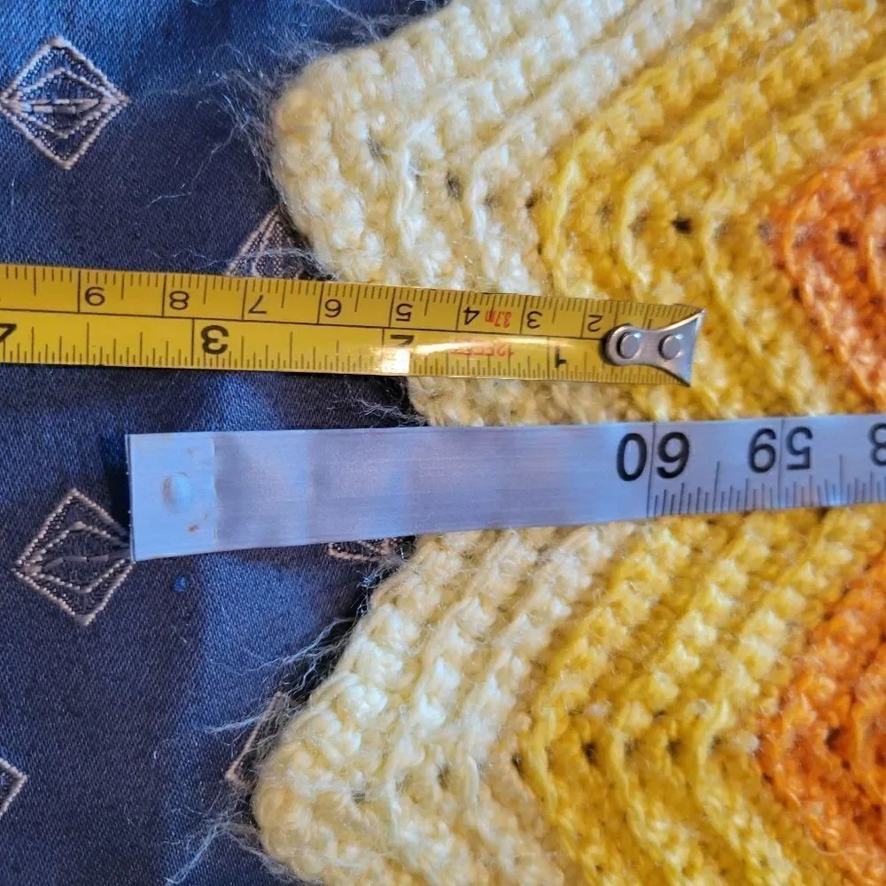 Vintage 70s Afghan Crochet Handmade Orange & Brown Chevron Knit Blanket Throw - Picture 14 of 15